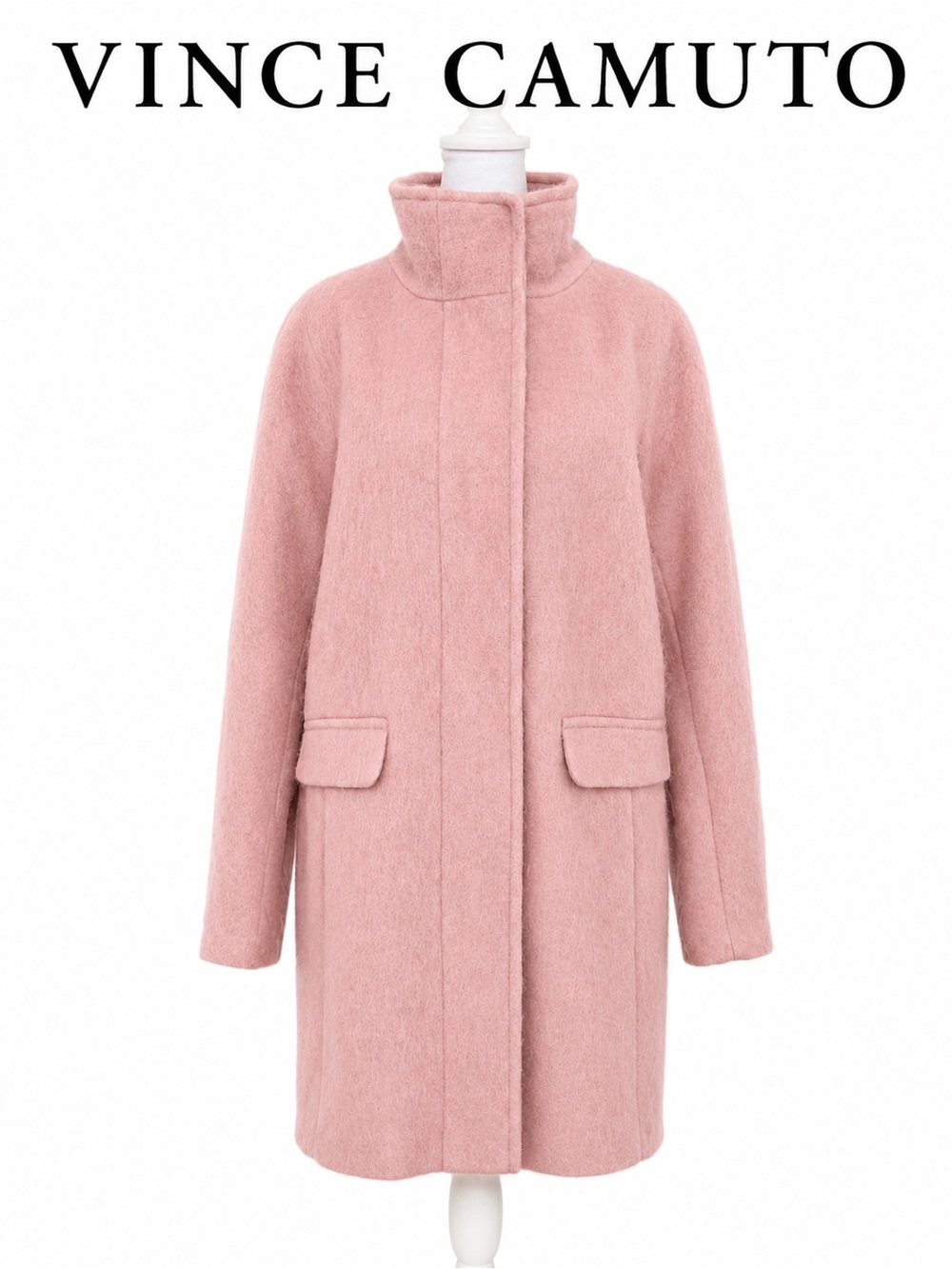 Vince Camuto Dusty Pink Stand-Collar Wool-Blend Coat